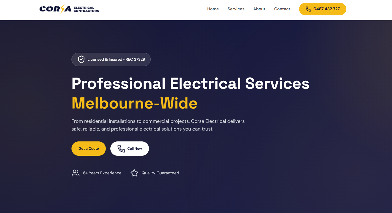 Corsa Electrical website homepage design