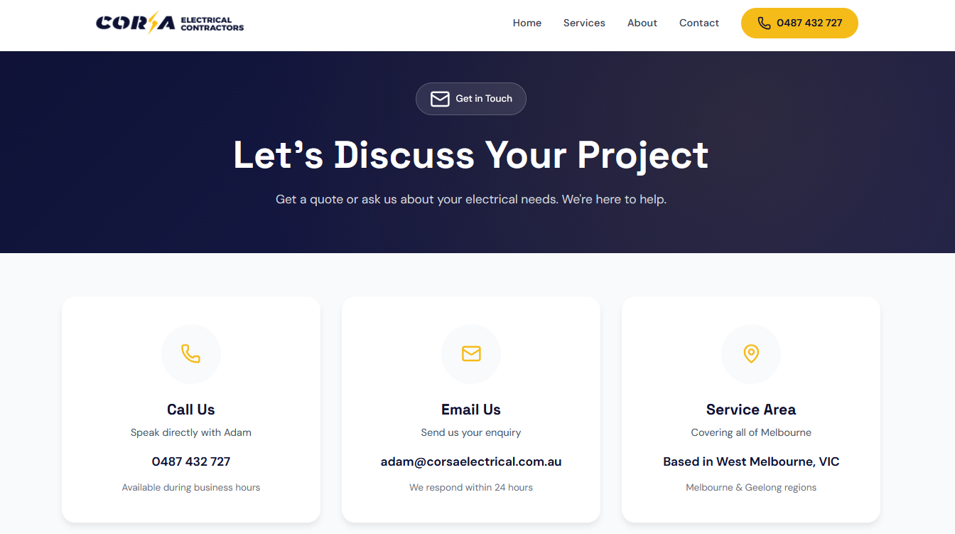 Corsa Electrical website services/contact design